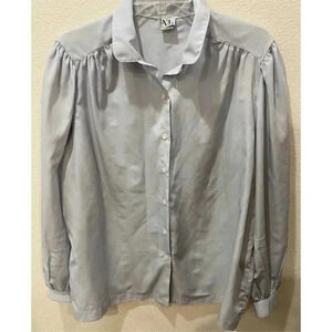 Ms. Russ Vintage Satin Blouse Women's M Gray Collared Long Sleeve
